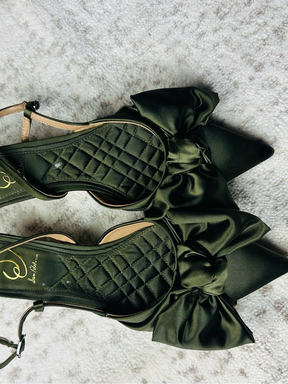 Sam Edelman Olive Satin Pointed Slingback Heels with Bow - Picture 6 of 11